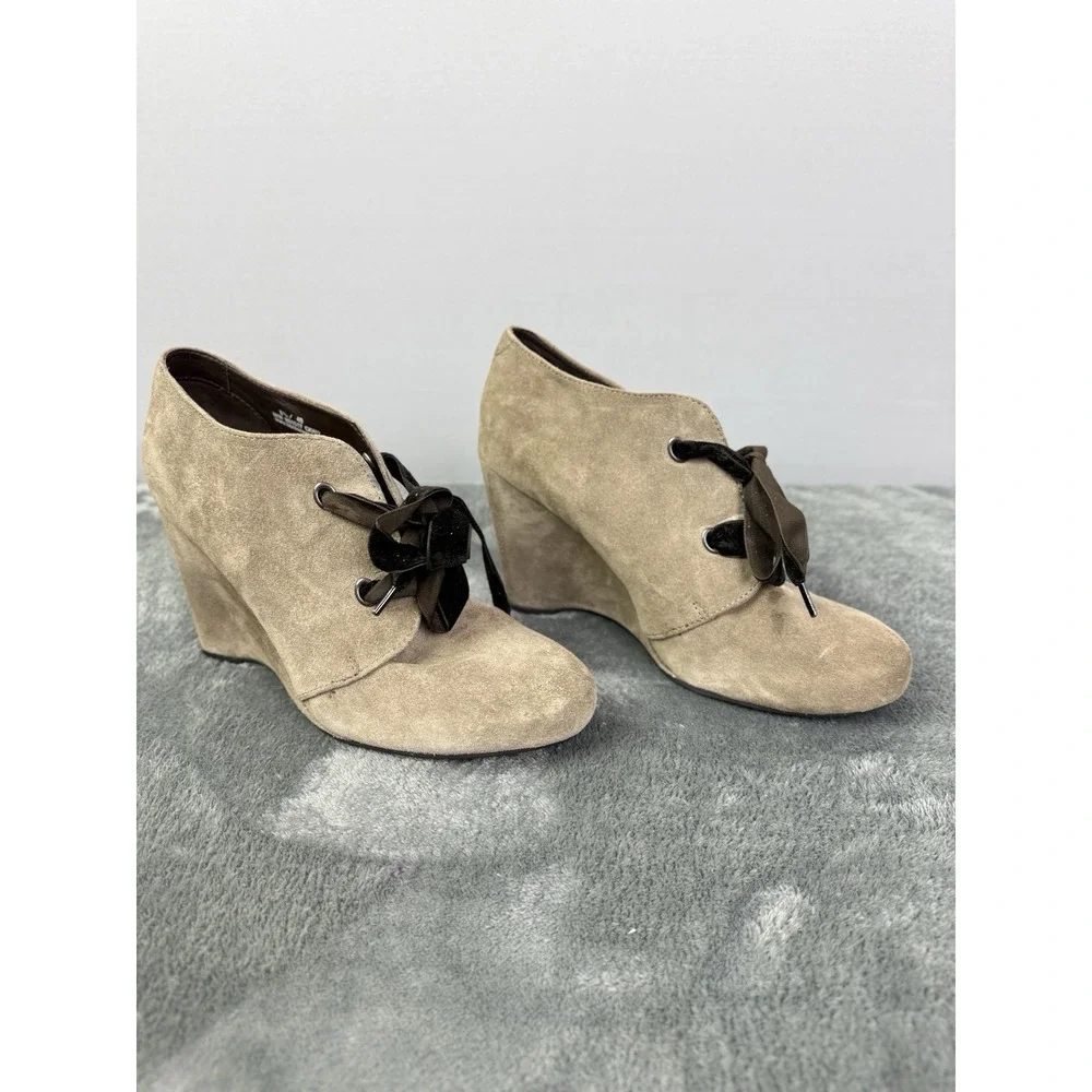 Bussola Women's Enna Boot Size 41‎ 10 Tan Taupe Suede Lace Up High Wedge